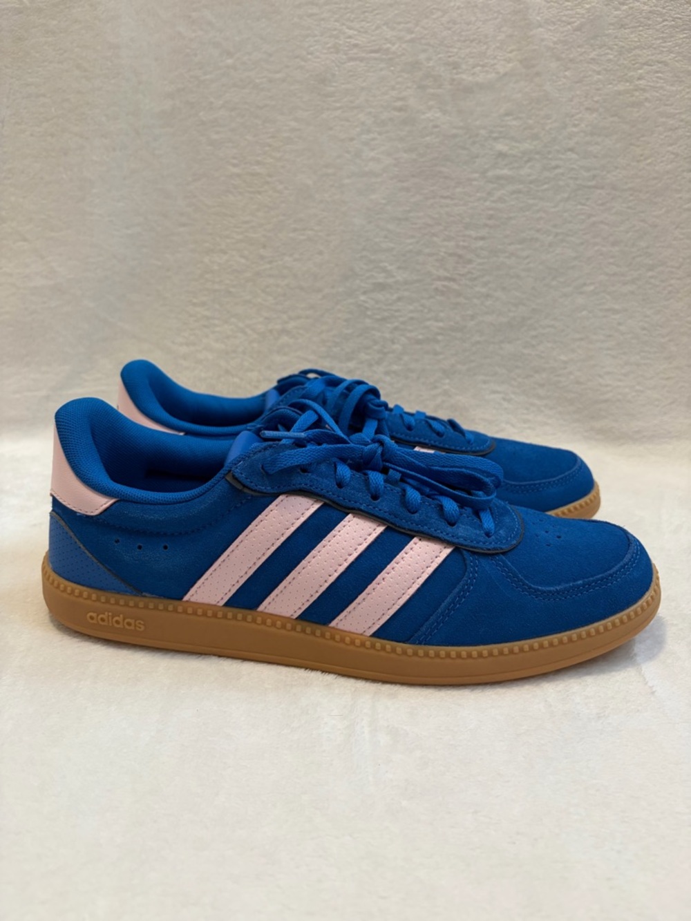 Adidas Women’s Breaknet Sleek Sneakers Blue Suede with Light Pink Stripes